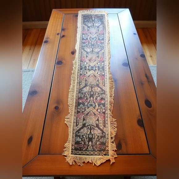 Vintage Reversible Tapestry Table Runner RugFringe Floral Birds